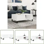 The Living Store Table basse blanche 90x60x35 cm bois composite