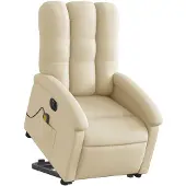 vidaXL Fauteuil de massage électrique avec releveur Crème Tissu