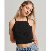 Superdry Vintage Crop Crochet Sleeveless Top Noir 2XS Femme