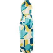 Faina Robe bleu / bleu cyan / ocre / blanc