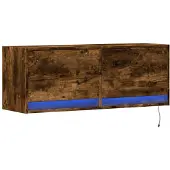 vidaXL Armoire TV murale avec éclairage LED chêne fumé 100x31x35 cm