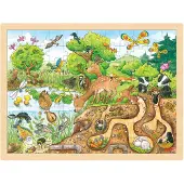 Goki Puzzle en bois Découverte de la nature - - Moins de 100 pièces - Vert
