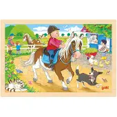 Goki Puzzle en bois Ferme des poneys, 24 pièces.