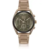 HUGO BOSS Top Chronographe, boîtier en acier inoxydable doré, bracelet vert, référence HB1514094
