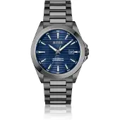 BOSS Montre en acier plaqué gris à cadran bleu rainuré