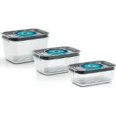 Bosch - 3 boites de conservation sous vide hermétiques : 07L 10L et 15L - Bac d'égouttement - Indicateur jour et mois - Tritan