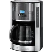 Russell Hobbs Cafetière Geo Steel 25270-56 Verseuse en verre numérique Minuterie 12 tasses