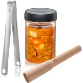 GEFU Kit de fermentation NATIVO, 5 pièces, Bocal de conservation, Marron, Noir, Transparent, Argent