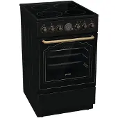 Gorenje Classico GECS 5B70CLB Elektrický sporák se sklokeramickou varnou deskou/retro design / 50 cm / 70 litrů/Gentle Close/rychlý ohřev/AirFry/ExtraSteam/režim Pizza/AquaClean/černý