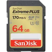 SanDisk Extreme PLUS SDXC /s UHS-I (64 Go, SDXC, U3, UHS-I), Carte mémoire, Or, Noir