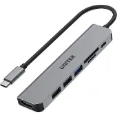 UNITEK HUB USB-C H1118A ; 3 ports USB-A. 1 port HDMI USB-C. 1 lecteur de carte SD. 1 lecteur de carte microSD.