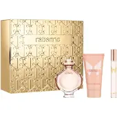 Rabanne Eau de parfum en vaporisateur 50 ml / Lotion corporelle sensuelle 75 ml / Vaporisateur de voyage 10 ml - Coffret cadeau Olympea