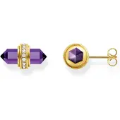Thomas Sabo Boucles d'oreilles avec cristal Onyx violet doré, (Argent sterling 925, Or jaune 750 plaqué or)