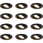 QAZQA Lot de 12 spots encastrés noirs GU10 35 mm - Edu
