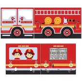Vipack Rideau de jeu « Camion de pompiers », 100 % coton, pour les lits mi-hauts pino
