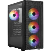 Aerocool Designer-G-BK-v2 Boîtier PC, avec 4 ventilateurs RGB préinstallés, carte mère ATX Micro-ATX et Mini-ITX, fenêtre latérale en verre trempé, noir