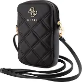 GUESS Pu Quilted Metal Logo Wallet Zipper Phone Bag 4g Noir