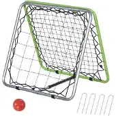 HOMCOM Football Rebounder Kickback Tor Paroi de rebond Filet pour baseball basketball rebond bilatéral Réglable en 5 étapes Métal Vert+Noir