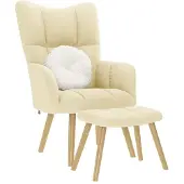 vidaXL Fauteuil relax avec pouf Crème Tissu