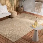 FRAAI Tapis d'extérieur en jute - Daisy Medallion Blanc | 120x170 cm | Rectangulaire | Tissage plat
