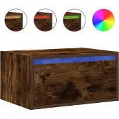 vidaXL Table de chevet murale avec lumières LED chêne fumé