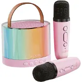 MaXlife , haut-parleur karaoké Bluetooth 5W avec 2 microphones sans fil, rose
