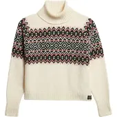 Superdry pour femme. W6110618A Pull col roulé à motif Fairisle beige (L), Casuel, Laine