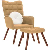 vidaXL Fauteuil relax avec pouf brun velours