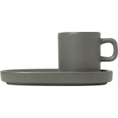 Blomus Pilar Set 2 tasses à espresso avec soucoupes, tasse à café, tasse, céramique, Pewter, 50 ml, 63972