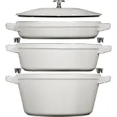 Staub Set de casseroles, 3 pcs | rond | fonte | truffe blanche