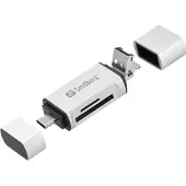 Sandberg Lecteur de carte USB-C+USB+MicroUSB (Micro USB, USB, USB-C), Lecteur de carte mémoire, Argent