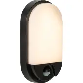 Lucide Applique d'extérieur noire en forme d'ellipse avec détecteur de mouvement intégré et LED 10 W HUPS