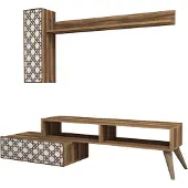 Skye Decor , Planet - Noyer, Blanc, Meuble TV, Noyer, PANNEAUX DE PARTICULES 100 % MÉLAMINÉS, 150 x 37,2 x 37,8 cm