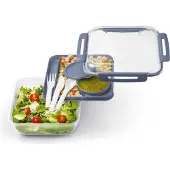 Rotho Memory B3 boîte à lunch 1.7l avec couverts et récipient séparé, plastique (PP) sans BPA, vert, 1.7l (19.5 x 19.5 x 9.1 cm)