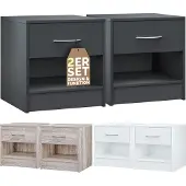 Casaria 2x Table de chevet anthracite 41x39x28cm avec tiroir