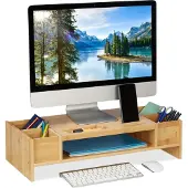 Relaxdays Support de moniteur, Réhausseur pour moniteur, Marron