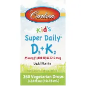 Carlson Carlson, Super Quotidien D3+K2 pour Enfants, 25 mcg (1 000 UI) & 22,5 mcg, 0,34 fl oz (10,16 ml)