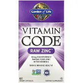 Garden of life , Vitamin Code, Zinc Brut, 60 Gélules Végétaliennes