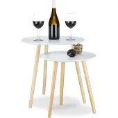 Relaxdays Table d'appoint lot de 2 gigognes scandinave nordique table basse ronde salon diamètre 39 et 47,5 cm, blanc nature
