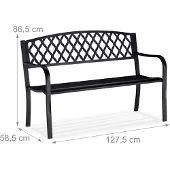 Relaxdays Banc de jardin 10026115_0 noir métal 127,5 cm
