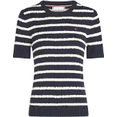 Tommy Hilfiger Pull-over 'Cable Short Sleeve' bleu / blanc