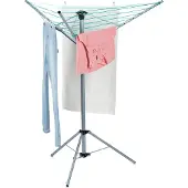 Relaxdays Séchoir à linge , 15 m de corde, pour le jardin et le camping, pliable, avec pied, séchoir à linge de balcon, H : 140 cm, argent
