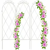 Relaxdays Treillis De Jardin, Métal, 3 Tuteurs, H X L : 92 X 27,5 Cm, Connecteurs Piquets, Support Obélisque, Blanc -