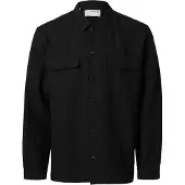 Selected Leroy Linen Blend Overshirt Noir S Homme