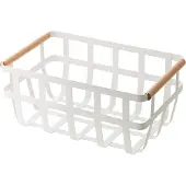 Yamazaki Corbeille à fruits Corbeille à pain 35x15x22cm blanc métal avec poignées en bois Tosca 02507