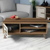 Skye Decor , Ayla - Noyer, Crème, Table basse, Noyer, PANNEAUX DE PARTICULES 100 % MÉLAMINÉS, 105 x 60 x 38,2 cm