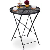 Relaxdays Table de jardin noire ronde 71,5 cm