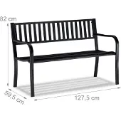 Relaxdays Banc de jardin , confortable banc 2 places, banc en métal robuste, pour terrasse ou balcon, dimensions : 82 x 127,5 x 59,5 cm, noir