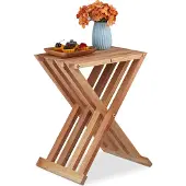 Relaxdays Table Pliante, Bois De Noyer, Sélon, Balcon Et Terrasse, Hlp 44,5x34x28 Cm, Table D'appoint, Pliable, Naturel