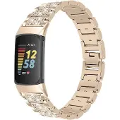 Cover-Discount Fitbit Charge 5 - Acier inoxydable avec bracelet en strass or (Acier inoxydable), Sangles de montre, Or